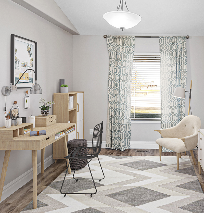 Virtually staged bedroom with a soft & light feel