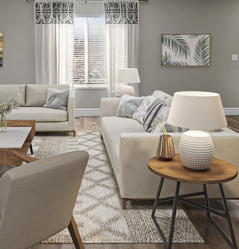 Bright & airy virtually staged living room